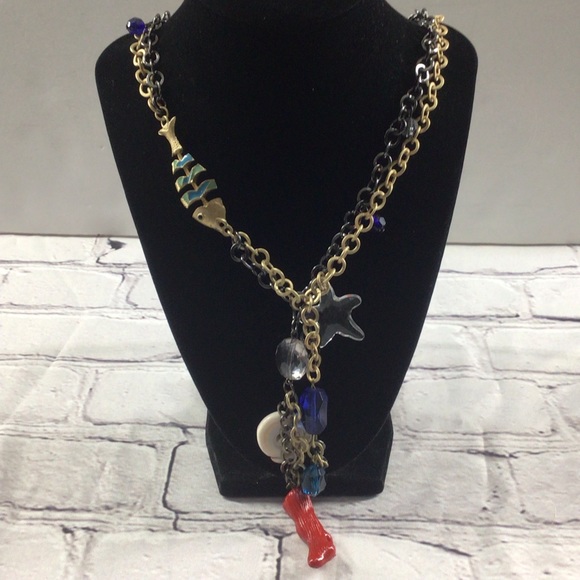 Women’s multi strain chain link sea shell,star fish crystal necklace - Picture 1 of 8